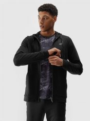 4F Bluza treningowa rozpinana z kapturem męska - czarna S. Czarne bluzy męskie 4f, l, bez wzorów, z dzianiny, z kapturem, na fitness i siłownię. W wyprzedaży za 139.99 zł.