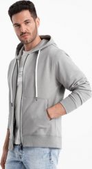 Ombre Męska bluza dresowa BASIC rozpinana z kapturem - szara V8 OM-SSBZ-0178 S. Szare bluzy męskie Ombre, m, bez wzorów, z dresówki, z kapturem. Za 119.99 zł.