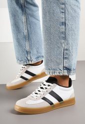 Biało-Czarne Sneakersy Typu Kultowe Tenisówki z Ozdobnymi Przeszyciami Selfia. Białe trampki i tenisówki damskie Born2be, bez wzorów, z jeansu, klasyczne, bez zapięcia. Za 84.99 zł.