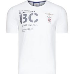 T-shirt AERONAUTICA MILITARE Biały. Białe t-shirty męskie marki Aeronautica Militare, z nadrukiem, z bawełny, z włoskim kołnierzykiem. Za 240.00 zł.