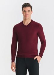 PAKO LORENTE - Bordowy sweter męski v-neck. Czerwone swetry przez głowę męskie Pako Lorente, na jesień, m, bez wzorów, z nylonu, bez kołnierzyka. Za 119.99 zł.