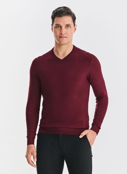 PAKO LORENTE - Bordowy sweter męski v-neck. Czerwone swetry przez głowę męskie Pako Lorente, na jesień, m, bez wzorów, z nylonu, bez kołnierzyka. Za 119.99 zł.