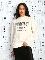 Bluza z długim rękawem - kremowy. Białe bluzy damskie Sinsay, l, bez wzorów, bez kaptura. Za 49.99 zł.