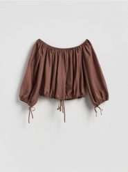 Bluzka z lyocellem - brązowy. Brązowe bluzki damskie Reserved, l, bez wzorów, z lyocellu, bez kołnierzyka, bez ramiączek. Za 99.99 zł.