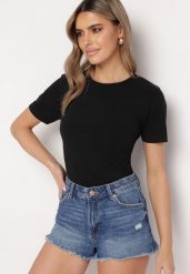 Czarny T-shirt z Okrągłym Dekoltem Idudia. Czarne bluzki damskie Born2be, l, bez wzorów, z dzianiny, bez kołnierzyka. Za 39.99 zł.