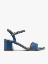 Niebieskie sandały na klocku. Niebieskie sandały damskie Brawo sp. z o.o., bez wzorów, ze skóry, bez obcasa, na obcasie, bez zapięcia. Za 349.99 zł.