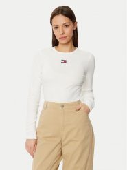 Tommy Jeans Bluzka DW0DW20178 Biały Slim Fit. Białe bluzki damskie Tommy Jeans, l, bez wzorów, z bawełny, bez kołnierzyka, bez ramiączek. Za 129.99 zł.