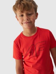 4F T-shirt z nadrukiem chłopięcy - pomarańczowy 158 (12-13 lat). Brązowe t-shirty dla chłopców 4f, bez wzorów, z bawełny, bez ramiączek. Za 39.99 zł.