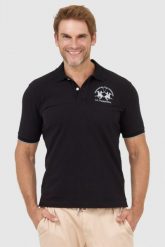 LA MARTINA Czarna koszulka polo z wyszywanym logo. Czarne koszulki polo męskie La Martina, l, bez wzorów, bez ramiączek. W wyprzedaży za 289.99 zł.