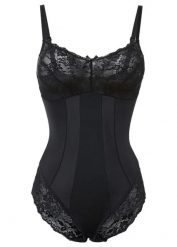 Body o średnim stopniu modelowania sylwetki, z koronką. Czarne body damskie bonprix, bez wzorów, z koronki. Za 139.99 zł.