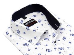 Biała koszula męska Modini w niebieskie kwiaty - 100% bawełna DD5. Białe koszule męskie Modini Moda Męska, m, bez wzorów, z bawełny, biznesowe, bez kołnierzyka, bez ramiączek. W wyprzedaży za 166.50 zł.