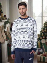 Sweter świąteczny - kremowy. Białe swetry przez głowę męskie Sinsay, na zimę, l, bez wzorów, bez kołnierzyka. Za 59.99 zł.