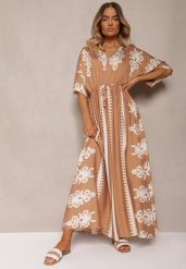 Brązowa Sukienka Taliowana z Bawełny z Gumką w Pasie Rivaq. Brązowe sukienki damskie Renee, na imprezę, l, bez wzorów, z bawełny, eleganckie, bez kołnierzyka, bez ramiączek, maxi, dopasowane. Za 74.99 zł.