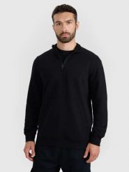BLUZA MĘSKA 4F Z ZAMKIEM O DŁUGOŚCI 46054 BAWEŁNIANA TSWSM1902 KOLOR CZARNY. Czarne bluzy męskie 4f, l, bez wzorów, z bawełny, bez kaptura. Za 159.99 zł.