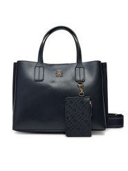 Tommy Hilfiger Torebka Th Distinct Mini Tote AW0AW17192 Granatowy. Niebieskie torebki do ręki damskie Tommy Hilfiger, bez wzorów, ze skóry, bez dodatków. Za 439.99 zł.