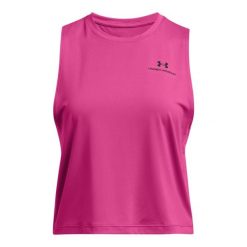 Damski crop top Under Armour Rush Energy. Czarne obuwie sportowe damskie Under Armour, bez wzorów, z elastanu, na fitness i siłownię. Za 222.50 zł.
