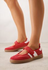 Czerwone Tenisówki w Stylu Balerinek z Zapięciem na Rzep Talwan. Czerwone baleriny damskie Born2be, bez wzorów, z jeansu, eleganckie, bez zapięcia. Za 84.99 zł.