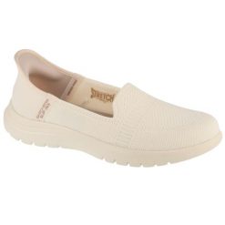 Buty do chodzenia damskie, Slip-Ins On The Go Flex - Camellia. Białe obuwie sportowe damskie Skechers, bez wzorów, z materiału, trekkingowe, Skechers Sport. Za 299.99 zł.
