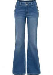 Dżinsy Bootcut, mid waist, bawełna organiczna. Niebieskie jeansy damskie bonprix. Za 159.99 zł.