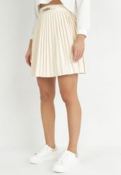 Beżowa Plisowana Spódnica z Imitacji Skóry z Łańcuszkiem Hoshe. Brązowe spódnice damskie Born2be, l, bez wzorów, ze skóry, mini. Za 84.99 zł.