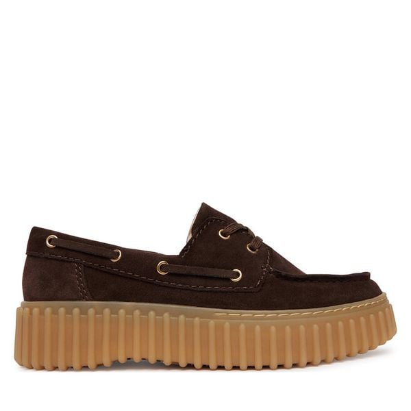 Półbuty Clarks. Brązowe półbuty damskie Clarks, bez wzorów, bez obcasa, na płaskiej podeszwie, bez zapięcia. Za 442.99 zł.
