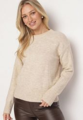 Beżowy Sweter o Klasycznym Fasonie z Wełną Avartissa. Brązowe swetry damskie Born2be, na zimę, bez wzorów, z wełny, klasyczne, bez kołnierzyka, bez ramiączek, bez kaptura. Za 139.99 zł.