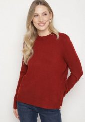 Bordowy Klasyczny Sweter z Wełną Mailira. Czerwone swetry damskie Born2be, uniwersalny, bez wzorów, z jeansu, biznesowe, bez kołnierzyka, bez ramiączek, bez kaptura. Za 59.99 zł.