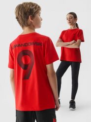 4F T-shirt z nadrukiem dziecięcy 4F x Robert Lewandowski - czerwony 146 (10-11 lat). Czerwone t-shirty i topy dla dziewczynek 4f, bez wzorów, z bawełny, bez ramiączek. W wyprzedaży za 49.99 zł.