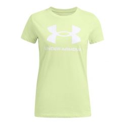 Koszulka damska Under Armour Rival Logo. Zielone koszulki sportowe damskie Under Armour, s, bez wzorów, bez kołnierzyka, bez ramiączek. Za 69.99 zł.