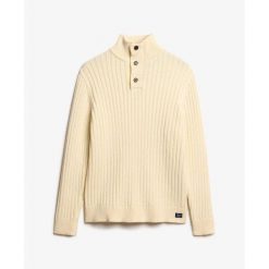 Sweter prążkowany z kołnierzem tuniskim Superdry. Białe swetry przez głowę męskie Superdry., na zimę, m, bez wzorów, prążkowane, bez kołnierzyka. Za 437.00 zł.