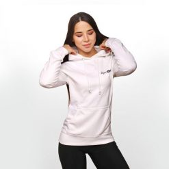 Bluza damska fitness z kapturem biała PRO Hoodie. Białe bluzy damskie GYMBEAM, xs, bez wzorów, z bawełny, z kapturem, na fitness i siłownię. Za 88.90 zł.