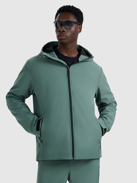 4F Kurtka softshell wiatroodporna membrana 5000 męska - zielona XXL. Zielone kurtki męskie 4f, na zimę, m, bez wzorów, z materiału, z kapturem. Za 299.99 zł.