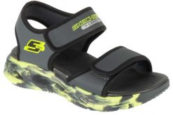 Sandały chłopięce, S-Lights: Sola Glow Sandal - Fusion Brights. Szare sandały chłopięce Skechers, z materiału, bez zapięcia. Za 139.99 zł.