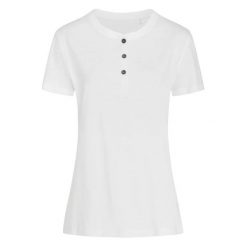 Damska Koszulka Sharon Henley. Białe koszulki sportowe damskie Stedman, xl, bez wzorów, bez kołnierzyka, bez ramiączek, trekkingowe. Za 44.99 zł.