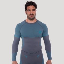 Męska koszulka fitness z długim rękawem bezszwowa OG1. Szare koszulki sportowe męskie GYMBEAM, m, bez wzorów, z materiału, bez kołnierzyka, bez ramiączek, na fitness i siłownię. Za 142.90 zł.