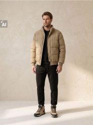 Kurtka puffer bomber z ociepleniem - beżowy. Brązowe kurtki męskie Sinsay, l, bez wzorów, bez kaptura. Za 119.99 zł.