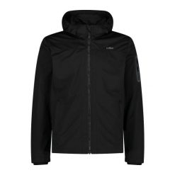 Kurtka turystyczna z kapturem i suwakiem CMP. Czarne kurtki sportowe męskie CMP, na wiosnę, bez wzorów, trekkingowe. W wyprzedaży za 293.99 zł.