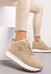 Ciemnobeżowe Ocieplane Sneakersy na Platformie Appopis. Brązowe obuwie sportowe damskie Renee, bez wzorów, z jeansu. Za 109.99 zł.