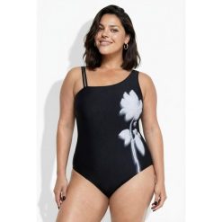 Damskie Strój kąpielowy kwiaty miękkie miseczki okrągły dekolt. Czarne kostiumy jednoczęściowe damskie Ulla Popken, plus size, bez wzorów, z elastanu, sportowe, plus size. Za 239.99 zł.