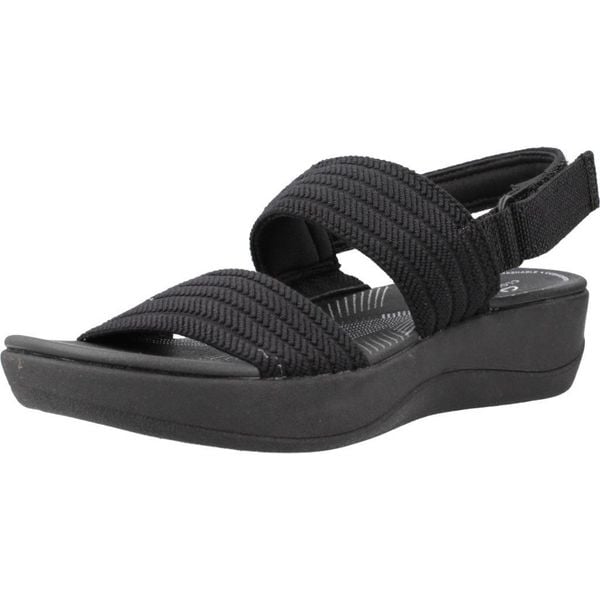 Sandały CLARKS ARLA STROLL Czarny. Czarne sandały damskie Clarks, bez wzorów, z tkaniny, bez obcasa, bez zapięcia. Za 133.99 zł.