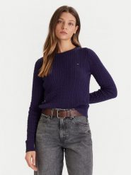 Tommy Jeans Sweter Cable Essential DW0DW22165 Fioletowy Regular Fit. Fioletowe swetry damskie Tommy Jeans, s, bez wzorów, z bawełny, bez kołnierzyka, bez ramiączek, bez kaptura. Za 429.99 zł.