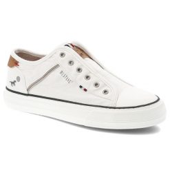 Białe Trampki Mustang Wsuwane Obuwie Damskie. Białe obuwie sportowe damskie Mustang, bez wzorów, z jeansu, eleganckie, bez zapięcia. Za 269.00 zł.