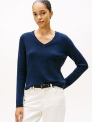 Tommy Hilfiger Sweter damski z dzianiny Kobiety Wełna niebieski jednolity, S. Niebieskie swetry damskie Tommy Hilfiger, s, bez wzorów, z dzianiny, eleganckie, bez kołnierzyka, bez ramiączek, bez kaptura. Za 519.95 zł.