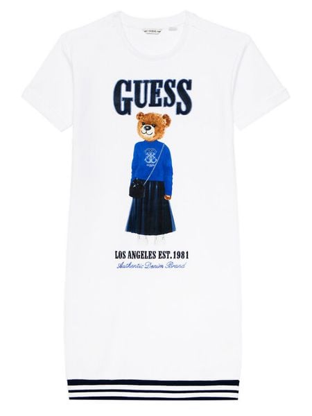 Guess Sukienka codzienna J6RK11 KAD74 Biały Regular Fit. Białe sukienki dla dziewczynek Guess, z aplikacjami, bez ramiączek. Za 194.99 zł.