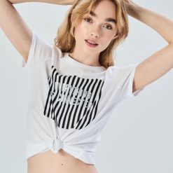 T-shirt z grafiką w paski - Biały. T-shirty damskie marki Sinsay. Za 19.99 zł.