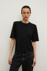 Elastyczny tshirt z PODUSZKAMI w kolorze BLACK- NONCHALANT -S. Czarne t-shirty damskie Marsala, m, bez wzorów, z elastanu, eleganckie, bez kołnierzyka. Za 129.90 zł.
