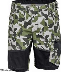 CERVA NEURUM CAMOUFLAGE szorty - męskie szorty robocze, 6 kieszeni, elastyczny materiał Trifibetex z nadrukiem moro, odblaski - ciemnooliwkowy 48. Zielone szorty męskie CERVA, m, bez wzorów, z materiału. Za 183.67 zł.