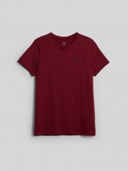 4F T-shirt regular gładki męski - burgundowy XXL. Czerwone t-shirty męskie 4f, m, bez wzorów, z bawełny, biznesowe, bez kołnierzyka. Za 59.99 zł.