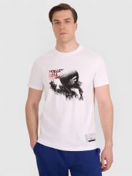 4F T-shirt regular z nadrukiem siatkarskim męski - biały M. Białe koszulki sportowe męskie 4f, l, bez wzorów, z bawełny, klasyczne, bez kołnierzyka. Za 69.99 zł.