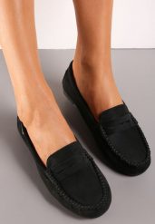 Czarne Mokasyny z Przeszyciami i Wkładką ze Skóry Naturalnej Isotta. Czarne mokasyny damskie Renee, z jeansu, eleganckie. Za 49.99 zł.